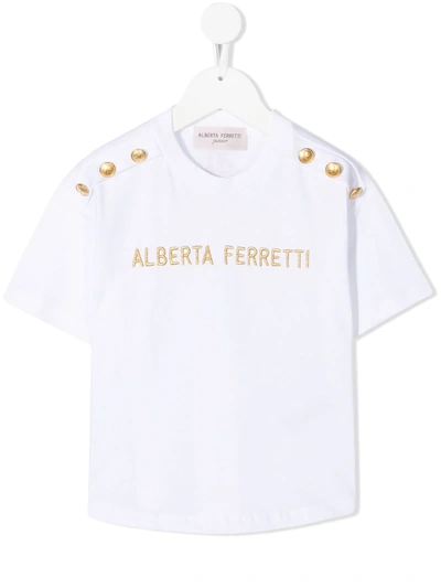 Alberta Ferretti Kids' Logo棉质平纹针织t恤 In White