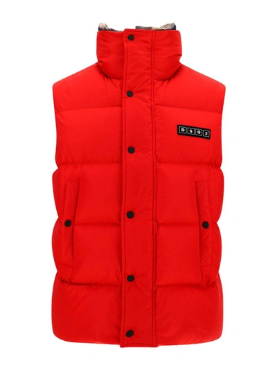 Dsquared2 Check Wool Lining Puffer Waistcoat In Red