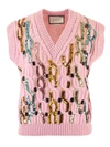 GUCCI SEQUINS CABLE VEST IN PINK
