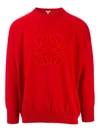 Loewe Logo Embroidery Knit Wool Blend Sweater In Red