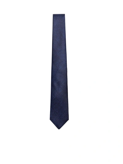 Kiton Geometric Motif Silk Tie In Blu