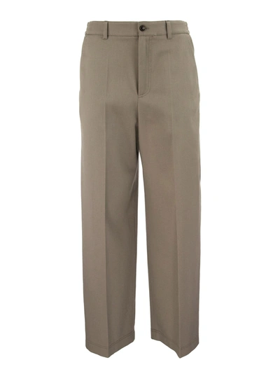 Agnona Palazzo Pants In Cotton Twill In Taupe