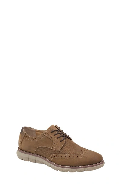 Johnston & Murphy Kids' Holden Wingtip Shoe In Tan Embossed Oiled Nubuck