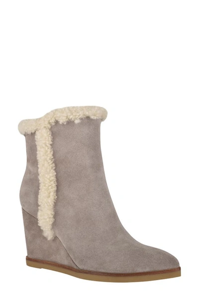 Marc Fisher Ltd Brendan Genuine Shearling Wedge Bootie In Light Grey Suede