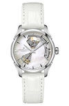 Hamilton Women's Swiss Automatic Jazzmaster Open Heart Diamond 1/3 Ct. T.w. White Leather Strap Watch 36mm