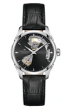 Hamilton Jazzmaster Open Heart Leather Strap Watch, 36mm In Black/silver