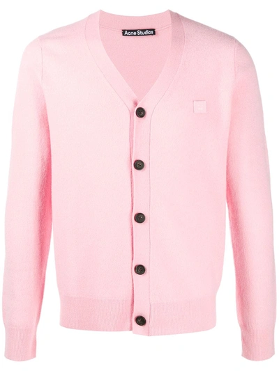 Acne Studios Keve Face Patch Wool Cardigan In Pink