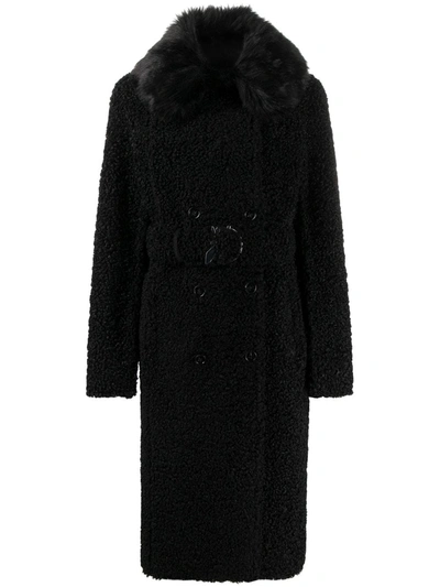 Patrizia Pepe Reversible Double-breasted Shearling Coat In Black