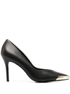Versace Jeans Couture Elegant Black Pumps With Iconic Gold Accent And Luxurious Leather Finish In Black