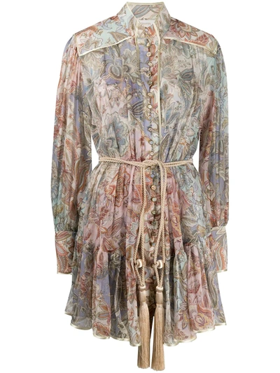 Zimmermann Lucky Bound Tassel-waist Shirt Dress In Neutrals