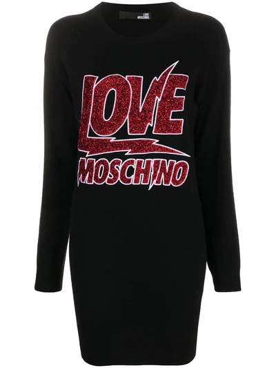 Love Moschino Metallic-logo Sweatshirt Dress In Black