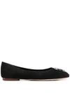 Tory Burch Georgia Suede Square-toe Ballerina Flats In Perfect Black Suede