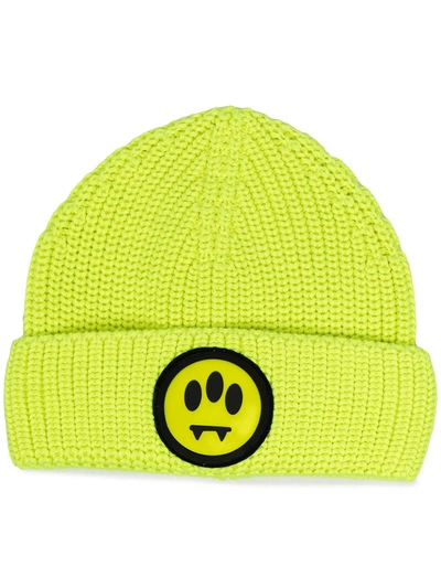 Barrow Logo Patch Knitted Beanie In Yellow