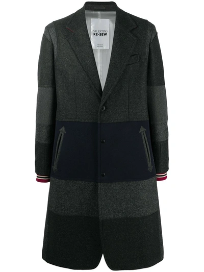 VALENTINO HORIZONTAL-STRIPE SINGLE-BREASTED COAT