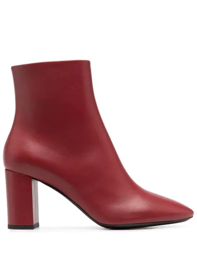 Saint Laurent Lou 70 Leather Ankle Boots In Red
