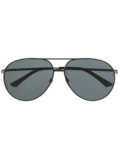 Gucci Signature Web-stripe Aviator Sunglasses In Schwarz