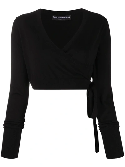 Dolce & Gabbana Cropped Wrap Cardigan In Black