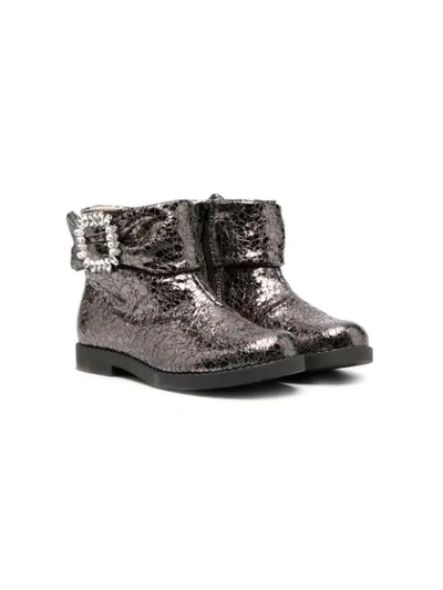 Florens Teen Metallic Cracked-effect Boots In Grey