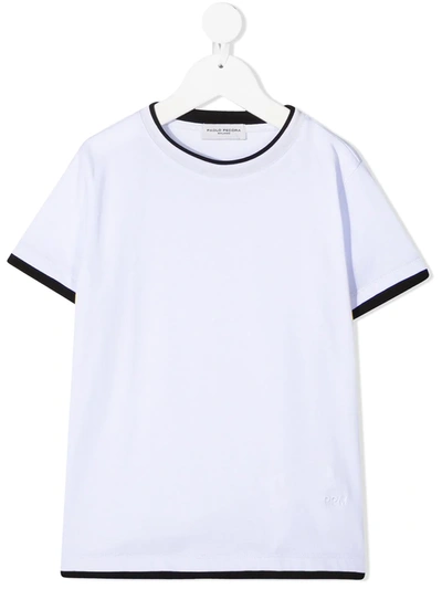 Paolo Pecora Kids' Contrast Trim Cotton T-shirt In White