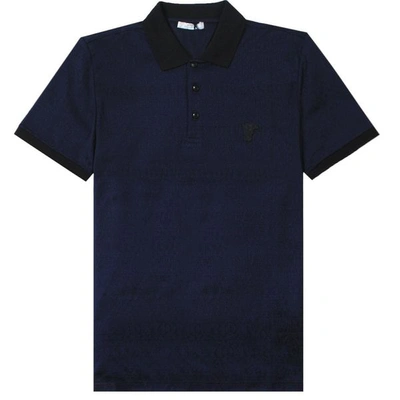 Versace Scattered Logo Print Polo Shirt Colour: Navy In Blue