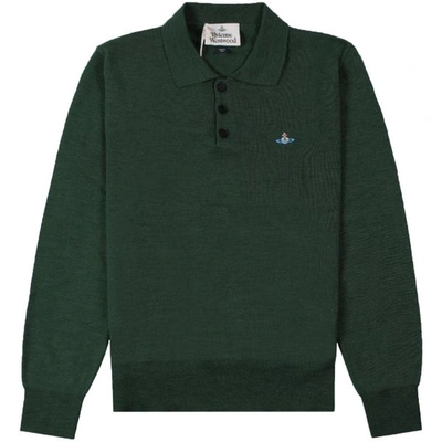 Vivienne Westwood Knitted Long Sleeve Orb Logo Polo Size: Medium, Colour: Green