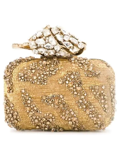 Jimmy Choo Cloud Gold Embroidered Clutch Bag With Crystal Knot Clasp