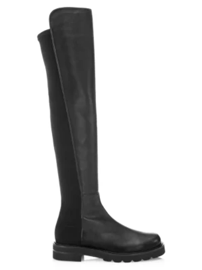 Stuart Weitzman Lift Over-the-knee Leather Combat Boots In Black