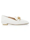Stuart Weitzman Mickee Chain Square-toe Leather Loafers In White