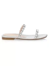 Stuart Weitzman Aleena Embellished Metallic Leather Slides In Silver