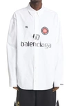 BALENCIAGA SOCCER LOGO OVERSIZE POPLIN BUTTON-DOWN SHIRT,642269TYB18