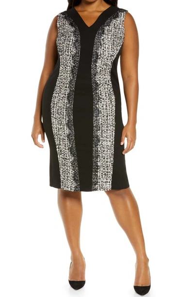 Marina Rinaldi Diploma Fitted Tweed Dress With Detachable Sleeves In White  | ModeSens