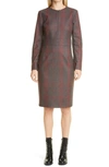 AKRIS PLAID LONG SLEEVE WOOL FLANNEL SHEATH DRESS,840302021242