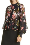 BYTIMO FLORAL FIL COUPE PEPLUM BLOUSE,2040733