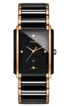Rado R20207712 Integral Diamonds Yellow Gold-plated Ceramic And 0.031ct Diamond Quartz Watch In Black