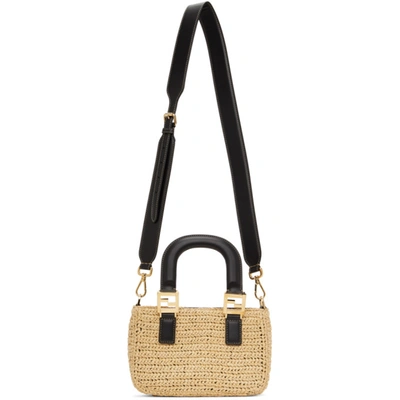 Fendi Neutral Ff Raffia Mini Tote Bag In F14r6 Natur