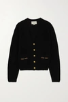 GUCCI Horsebit-detailed leather-trimmed cashmere cardigan
