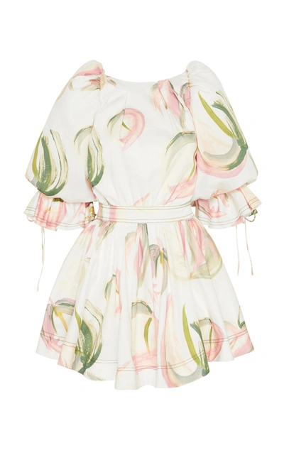 Aje Imprint Cotton Floral Mini Dress In Ivory/green/pink