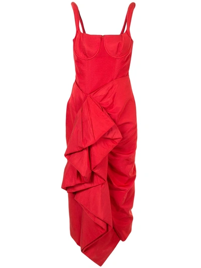 Rosie Assoulin Red Side Ruffle Cocktail Dress