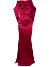 Talbot Runhof Ponceau High-neck Draped Bodice Shiny & Matte Crepe Satin Evening Gown In Red
