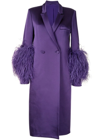 Lapointe Feather Trimmed Satin Coat In Purple