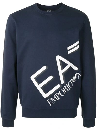 Ea7 Diagonal Logo Print Sweatshirt In Blue