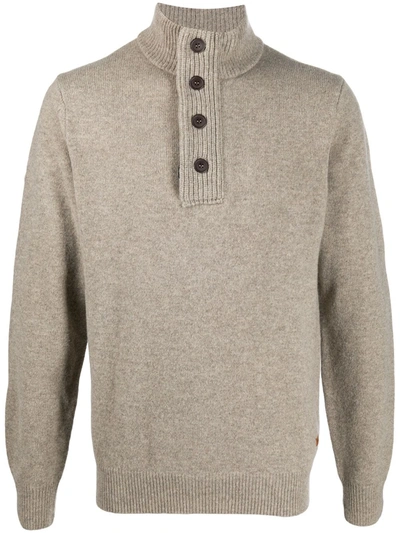 Barbour Stand-up Collar Buttoned Jumper In Beige