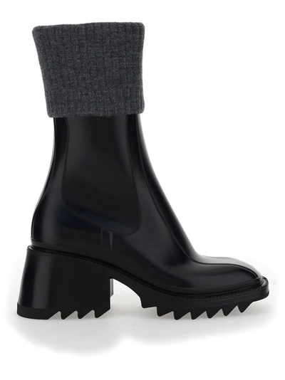Chloé Betty Ribbed-knit And Rubber Boots In Black