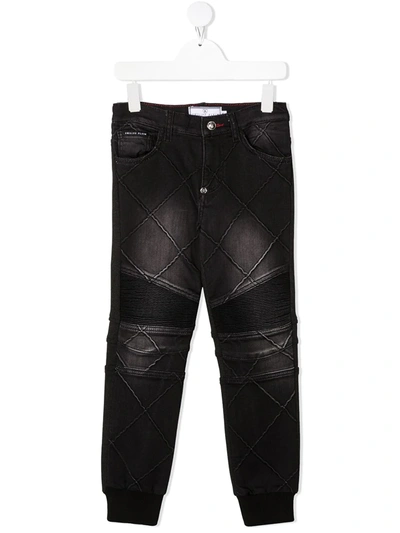 Philipp Plein Kids' Straight-leg Quilted Detail Jeans In Black