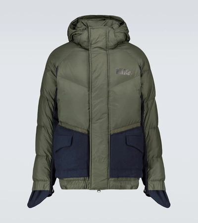 Nike Sacai Nrg Logo-print Quilted Nylon And Wool-blend Down Hooded Parka In Green