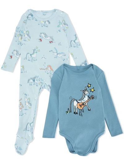 Stella Mccartney Babies' Horse-print Pyjamas And Body Set In Blue