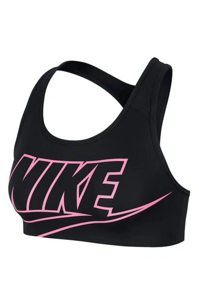 Nike Women's Futura Racerback Compression Medium Impact Sports Bra In Black/ Pink Glow