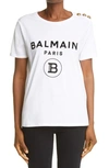 Balmain Button Shoulder Logo Tee In Blanc/ Noir
