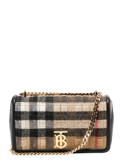 Burberry Lola Small Checked Cashmere And Leather Shoulder Bag In Beige