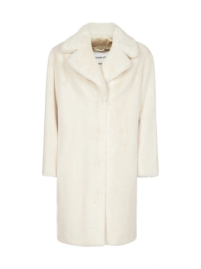 Stand Studio Faux-shearling Fitted Coat In White